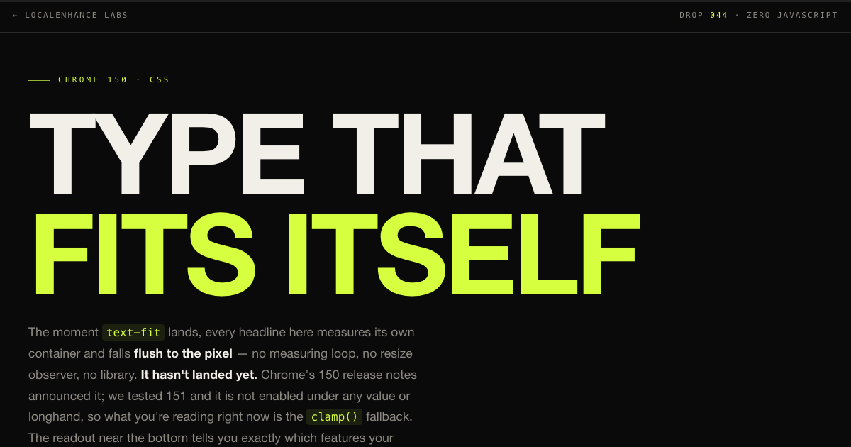 OVERTYPE — a giant headline filling its column exactly, over a stack of lines all flush to the same measure